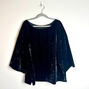 Soft Surroundings Crushed Black Velvet Boat Neck Flowy Top Kimono Sleeves Sz 3X